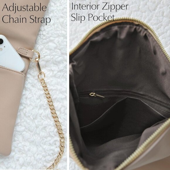 Vegan Leather Clutch Crossbody Bag Zipper Foldover with Chain Strap Women - Picture 6 of 7